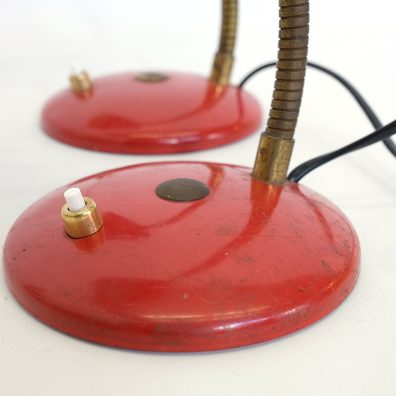 Paire de lampes de table vintage rouge 1960