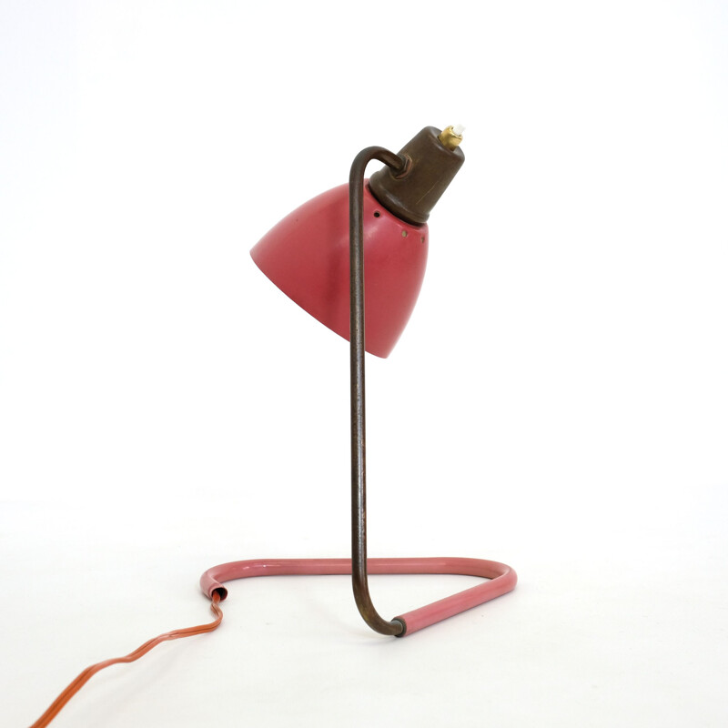 Lampe vintage rouge et or par Robert Caillat 1950