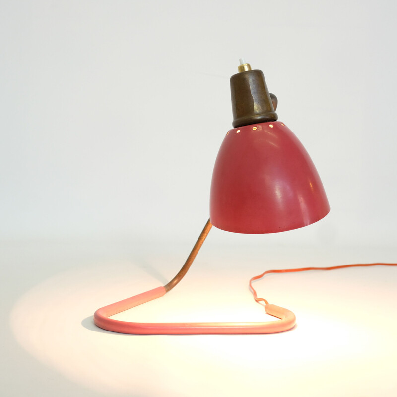 Vintage red and gold lamp by Robert Caillat 1950