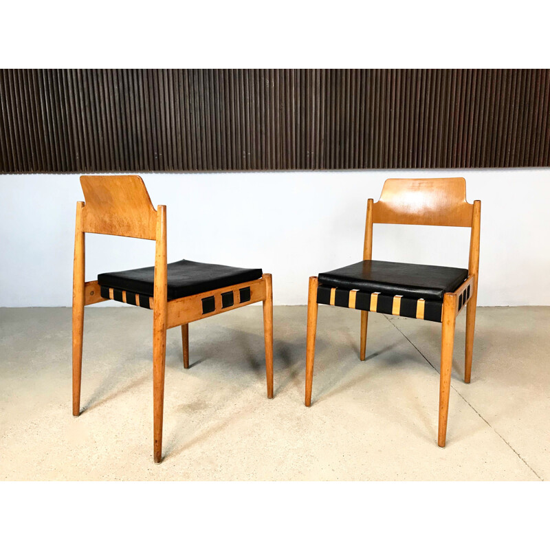 Paar vintage Se 119 multiplex stoelen van Egon Eiermann voor Wilde en Spieth, Duitsland 1958