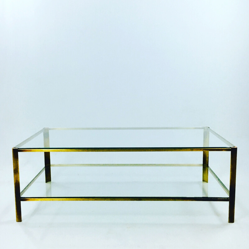 Vintage coffee table in bronze and glass for Malabert