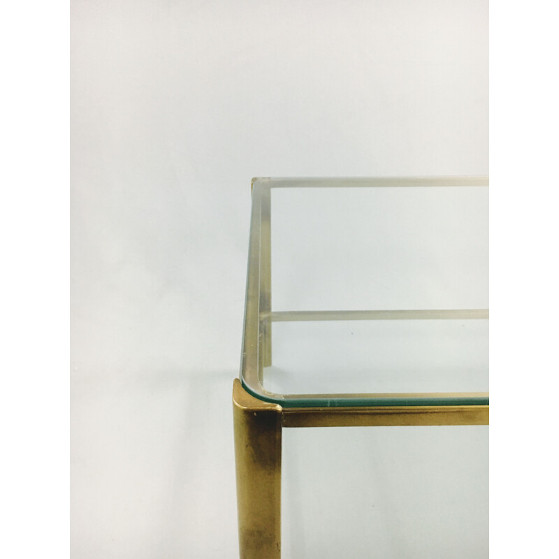 Table basse vintage en bronze et verre pour Malabert