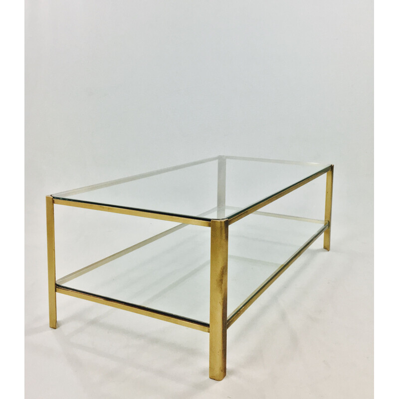 Vintage coffee table in bronze and glass for Malabert