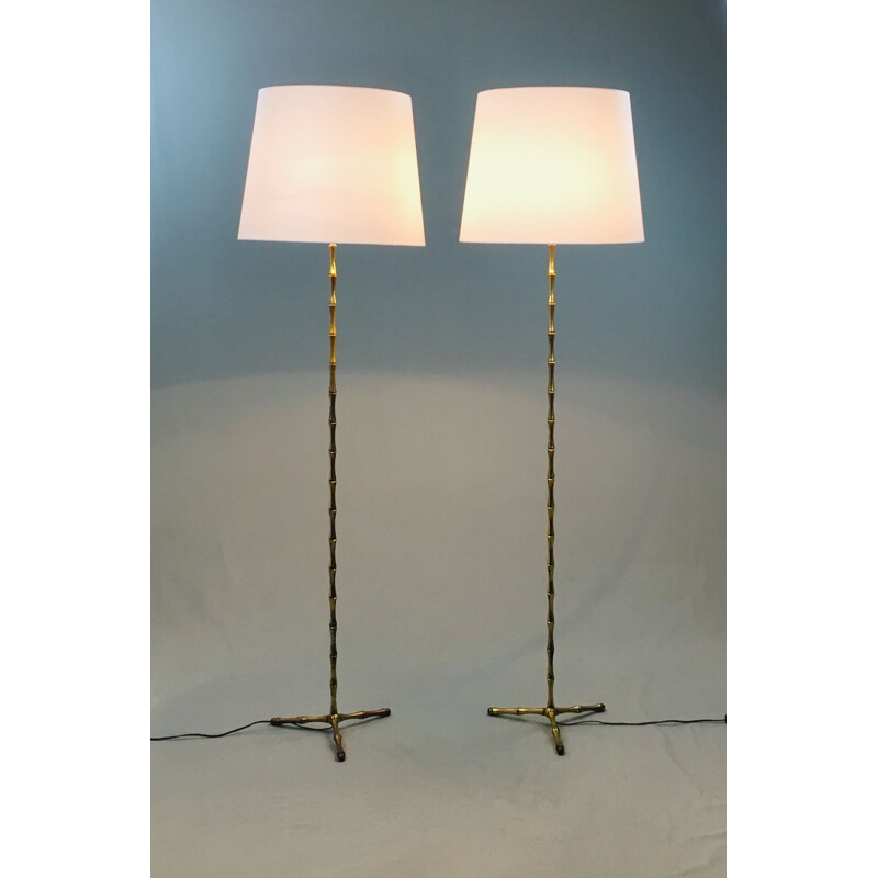 Pair of vintage bamboo lampposts gilt bronze