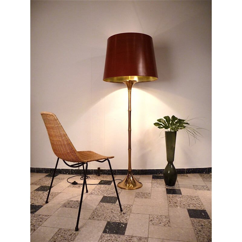 Lampadaire vintage en laiton et bambou par Ingo Maurer pour Design M, 1960