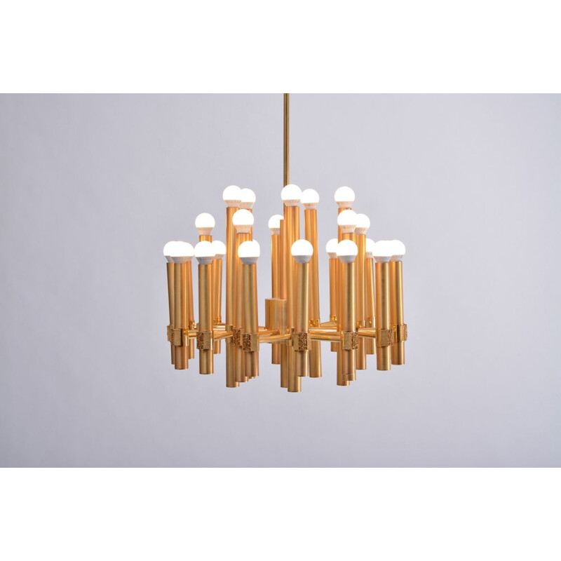 Vintage brass chandelier by Angelo Brotto for Esperia, Italy 1960