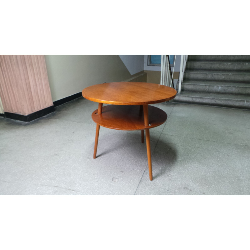 Vintage side table in beech and oak round 1960s