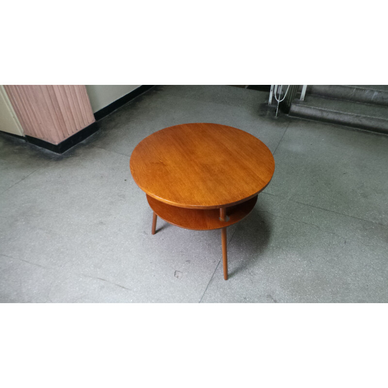 Vintage side table in beech and oak round 1960s