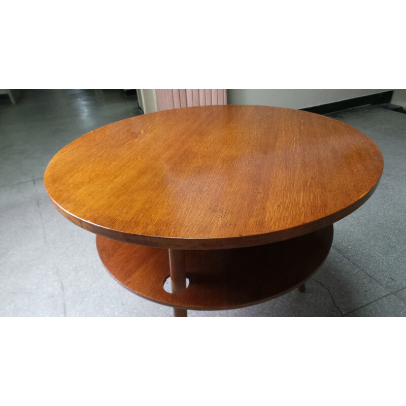 Vintage side table in beech and oak round 1960s