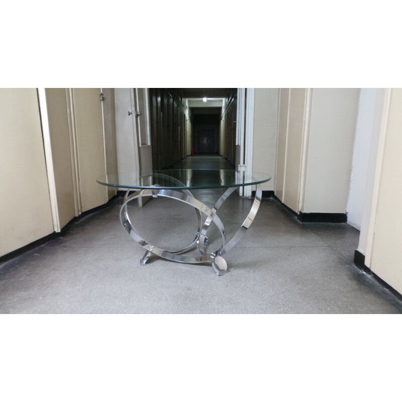 Vintage coffee table in chromed steel and glass by Knut Hesterberg Germany 1970