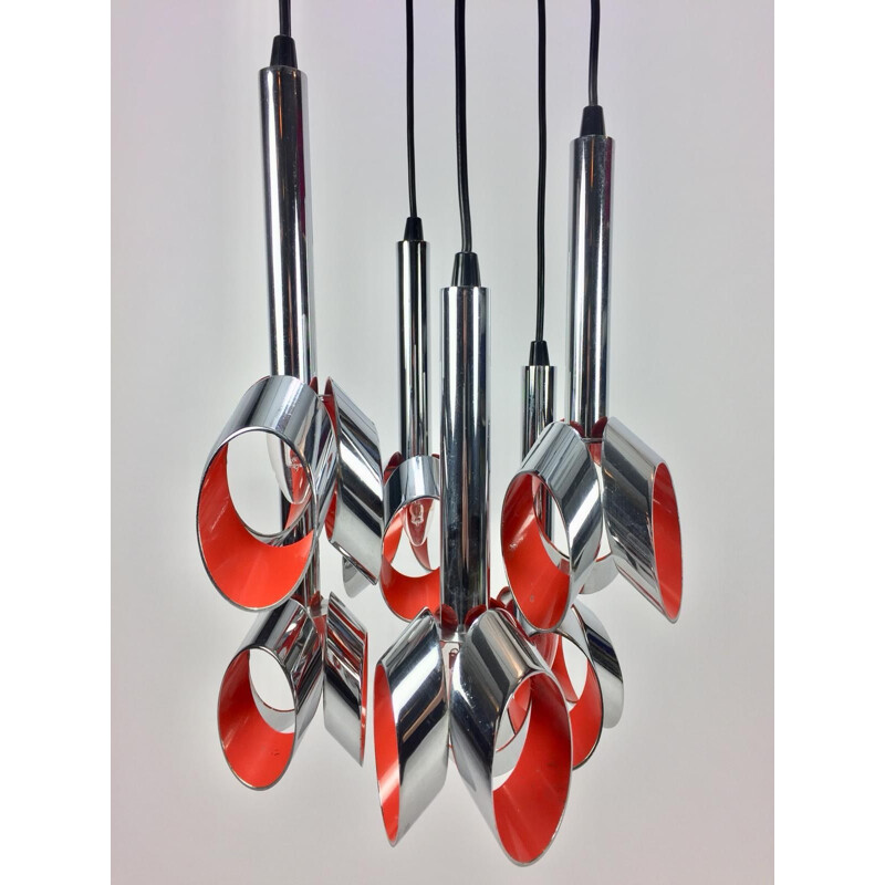 Vintage chrome-plated metal chandelier by Raak Amsterdam, 1960