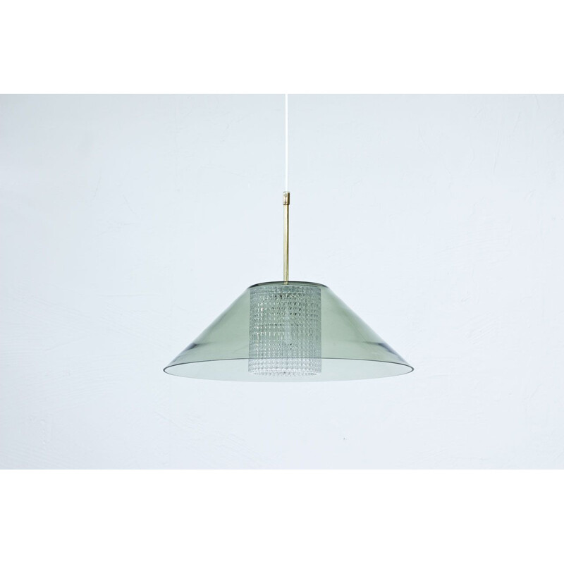 Vintage Swedish brass & glass pendant lamp by Carl Fagerlund for Orrefors