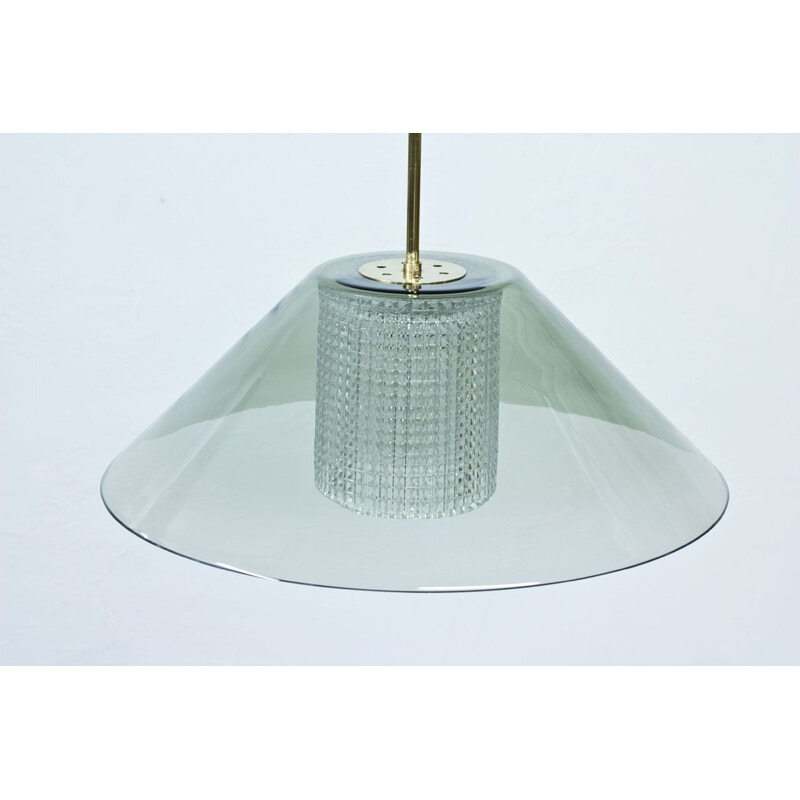 Vintage Swedish brass & glass pendant lamp by Carl Fagerlund for Orrefors