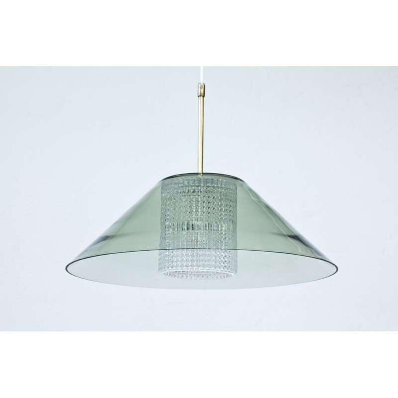 Vintage Swedish brass & glass pendant lamp by Carl Fagerlund for Orrefors