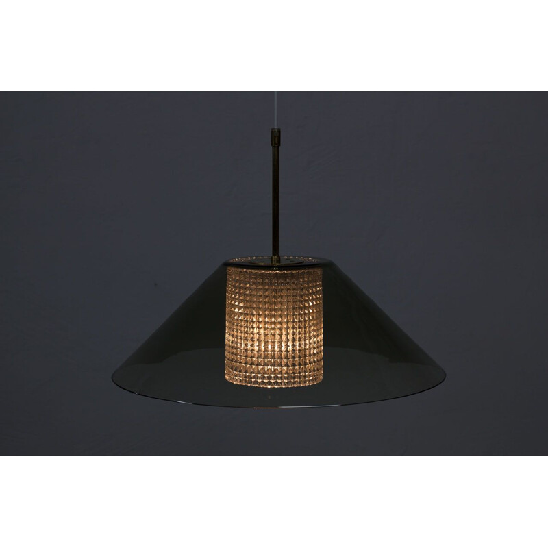 Vintage Swedish brass & glass pendant lamp by Carl Fagerlund for Orrefors