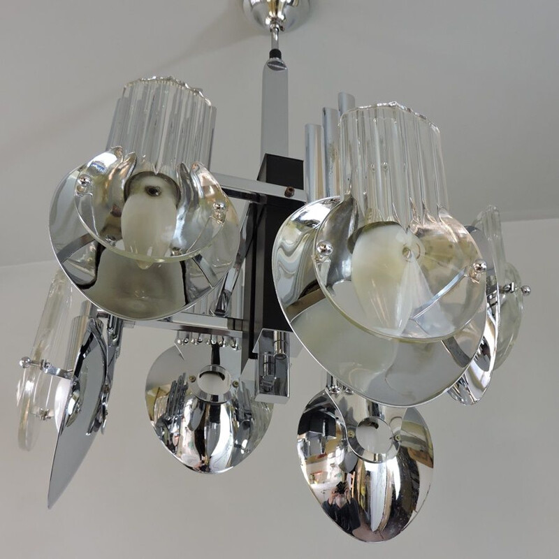 Vintage chrome-plated metal chandelier by Oscar Torlasco, 1970