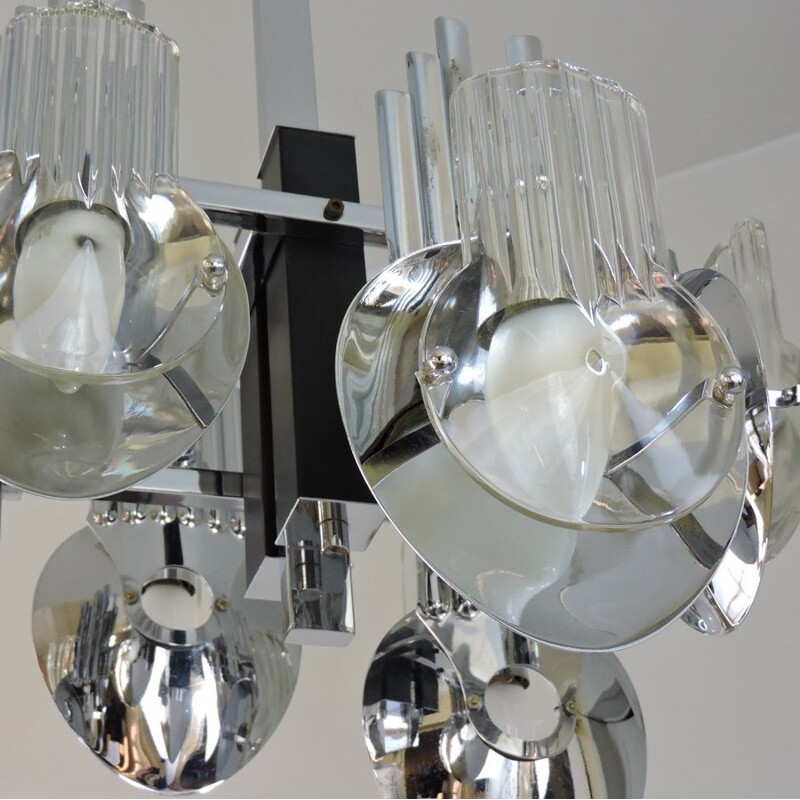 Vintage chrome-plated metal chandelier by Oscar Torlasco, 1970