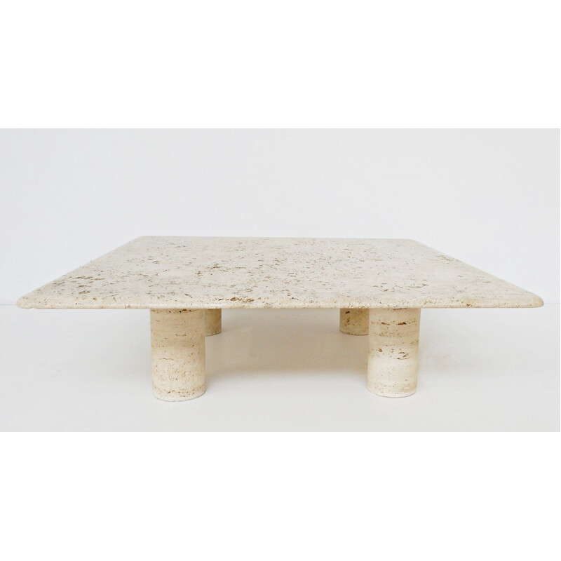 Vintage large travertine coffee table by Angelo Mangiarotti For Up&Up