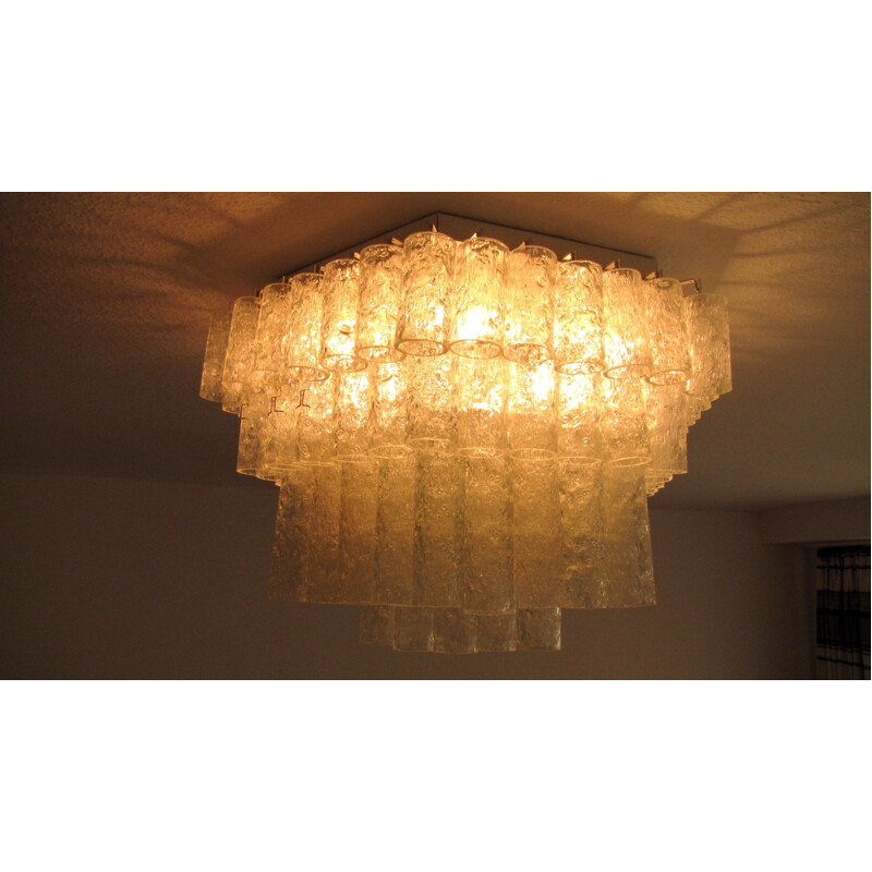 Vintage German ice glass tube chandelier by Doria Leuchten