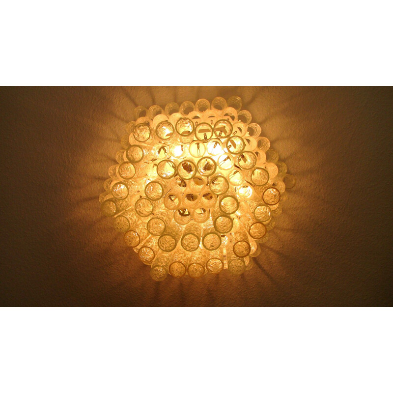 Vintage German ice glass tube chandelier by Doria Leuchten