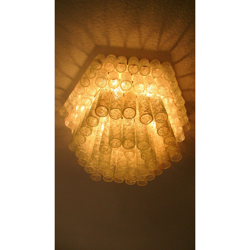 Vintage German ice glass tube chandelier by Doria Leuchten