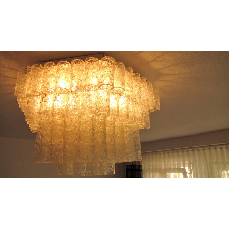 Vintage German ice glass tube chandelier by Doria Leuchten