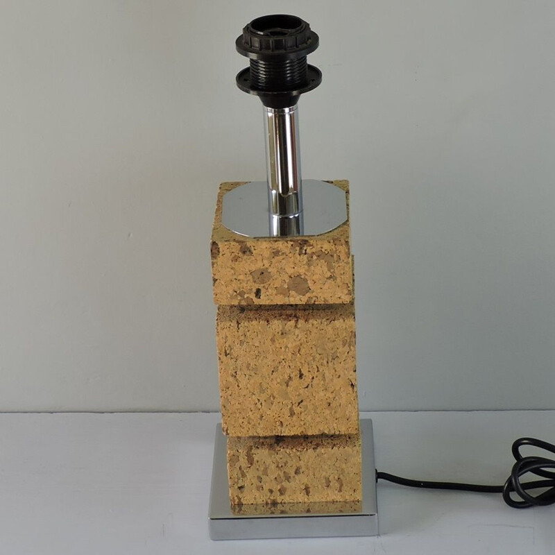 Vintage lamp in cork and chromed metal, France 1970