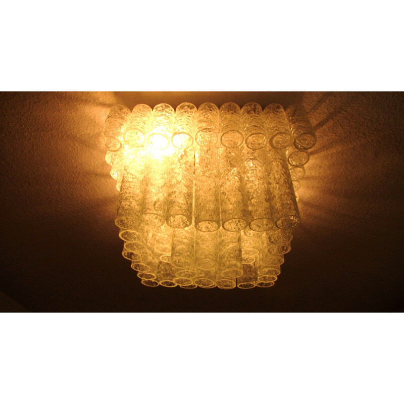 Vintage german Ice Glass Chandelier by Doria Leuchten - 1960s