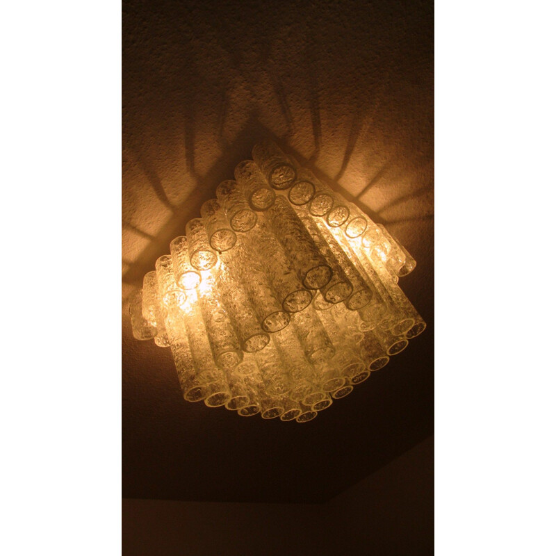 Vintage german Ice Glass Chandelier by Doria Leuchten - 1960s