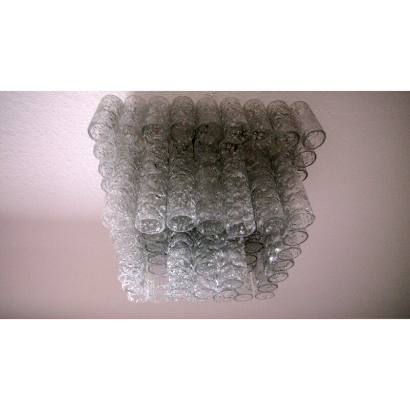 Vintage german Ice Glass Chandelier by Doria Leuchten - 1960s