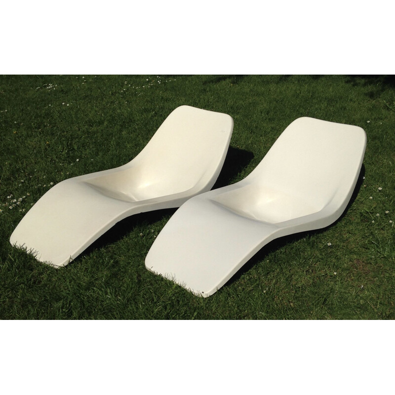 Vintage fibreglass poolside loungers