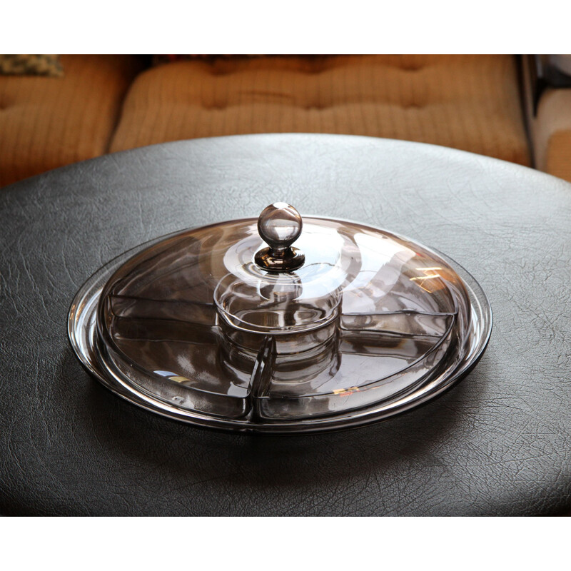 Scandinavian vintage plate by Lindstrand in smoked glass 1930