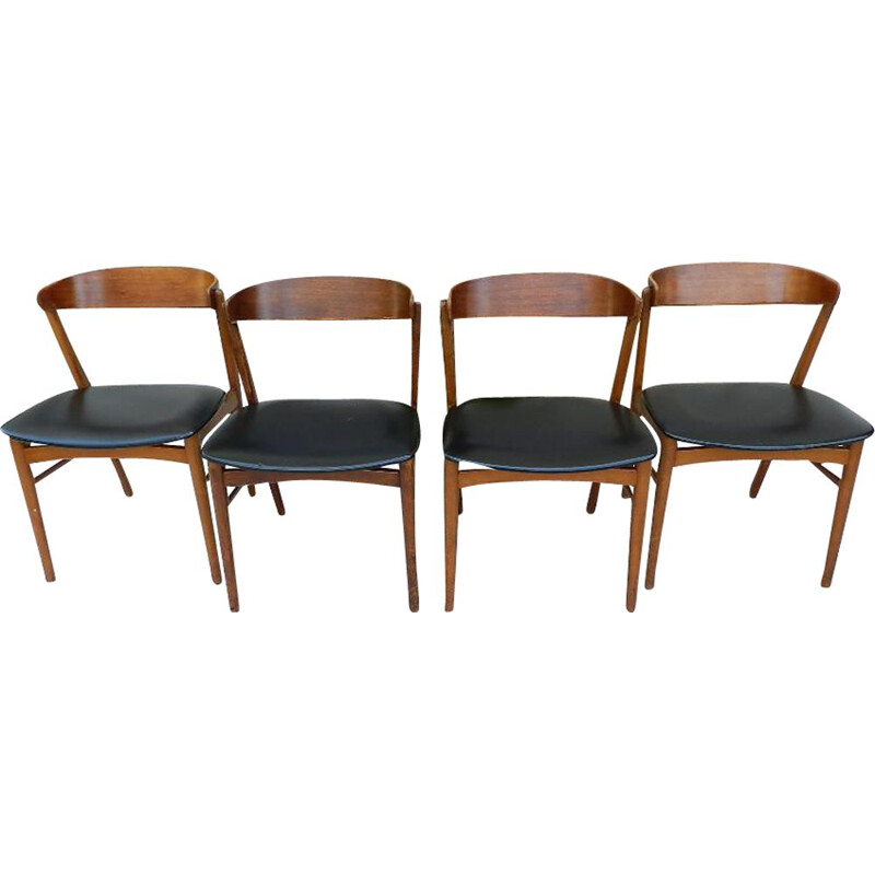 Ensemble de 4 chaises vintage 206 pour Fastrup en skaï noir et bois 1970