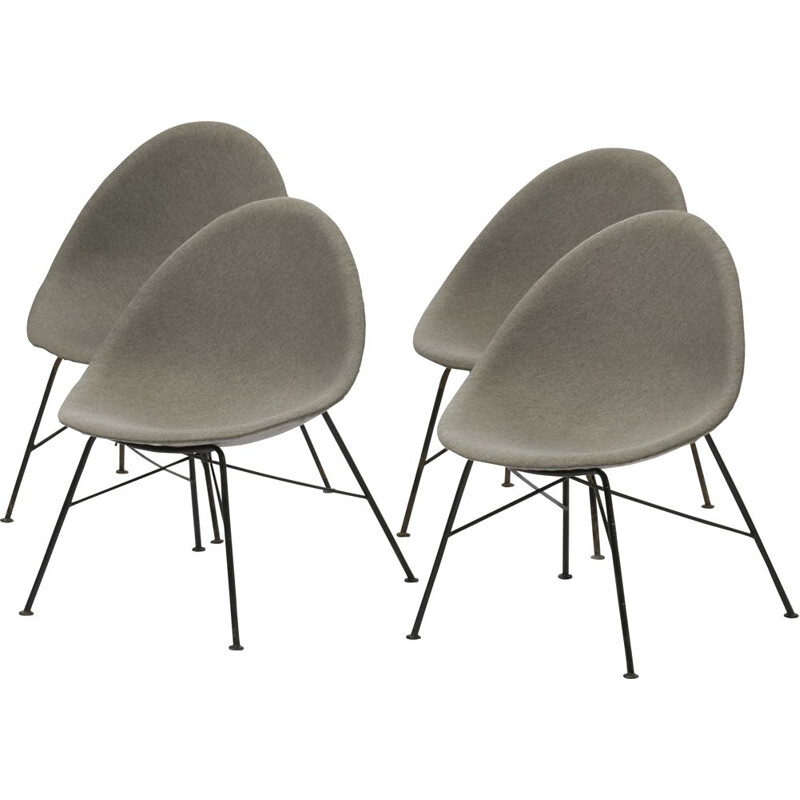 Set of 4 vintage chairs in grey fiberglass and steel 1960