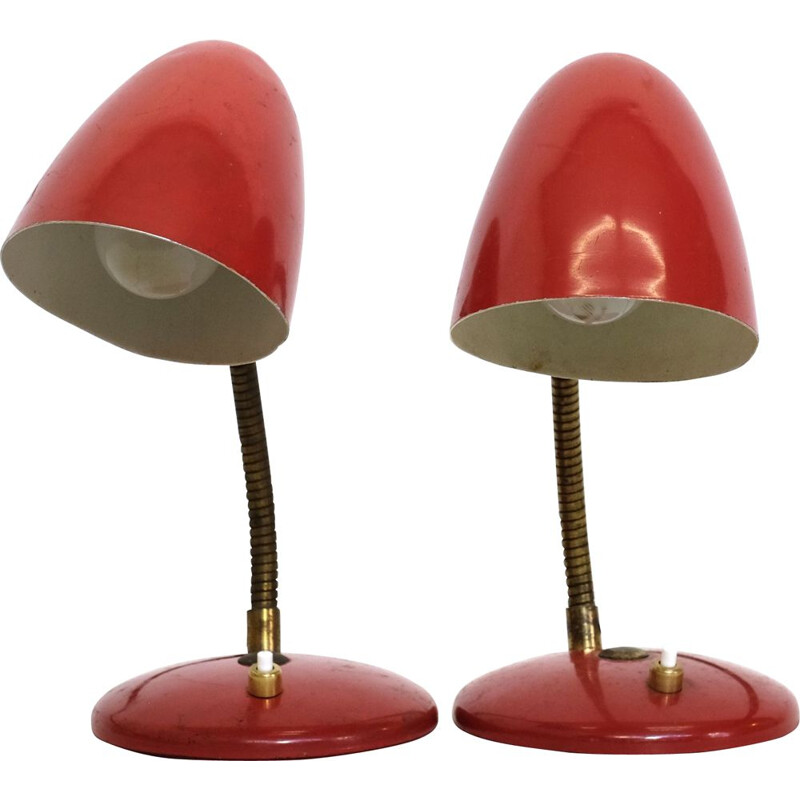 Pair of vintage red table lamps 1960