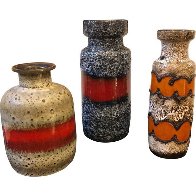 Suite de 3 vases vintage lave Keramik 1960