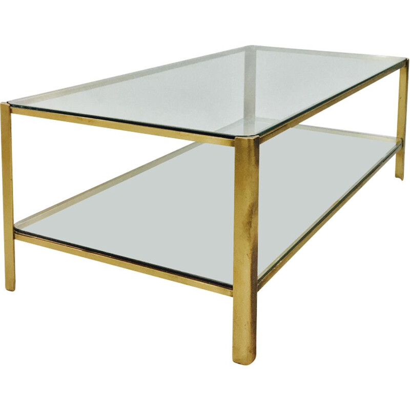 Table basse vintage en bronze et verre pour Malabert