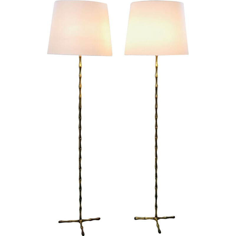 Pair of vintage bamboo lampposts gilt bronze