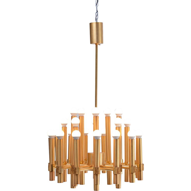 Vintage brass chandelier by Angelo Brotto for Esperia, Italy 1960