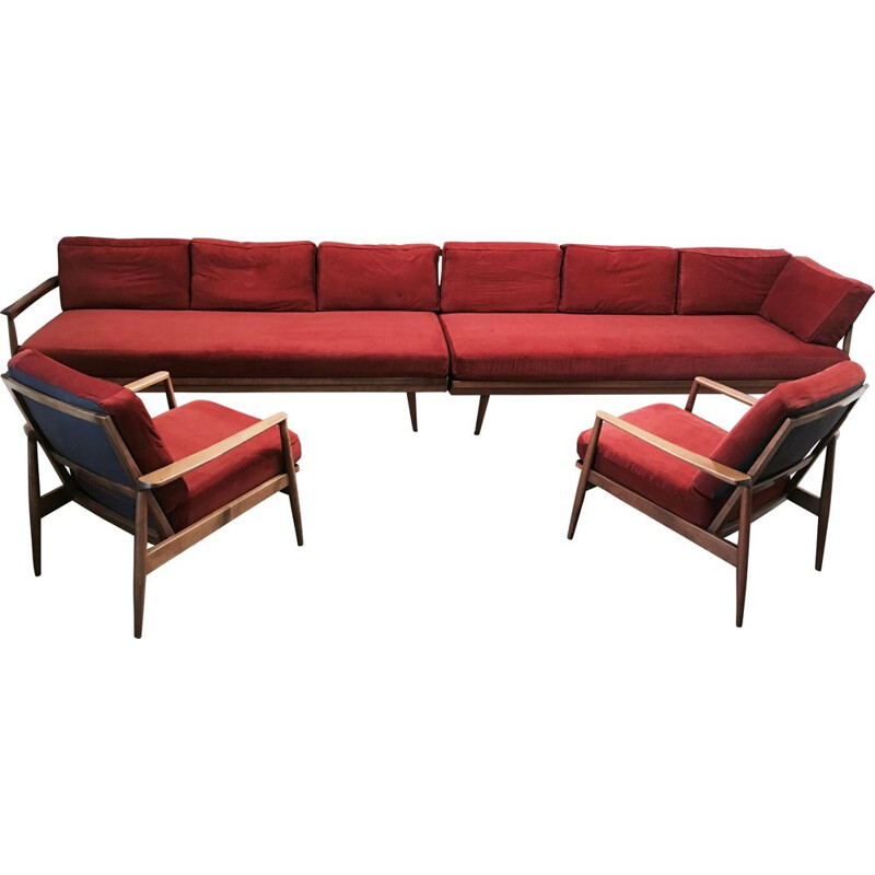 Vintage living room set modular 2 sofas and 2 armchairs 1950s