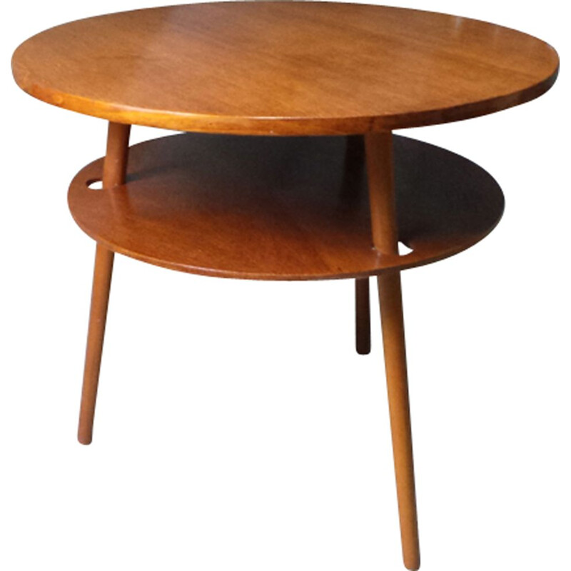 Vintage side table in beech and oak round 1960s