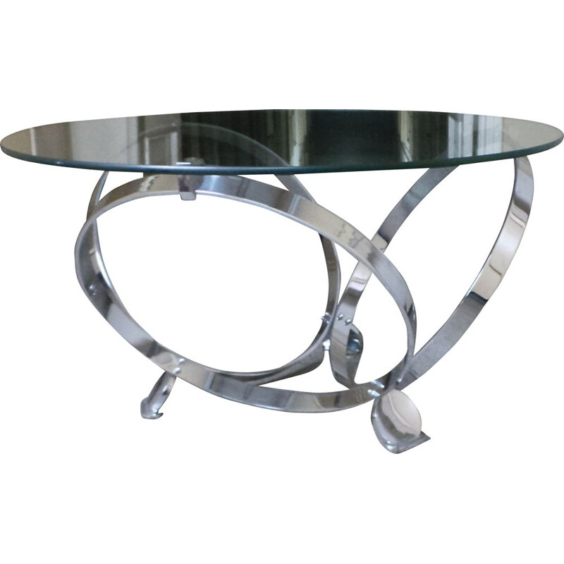 Vintage coffee table in chromed steel and glass by Knut Hesterberg Germany 1970
