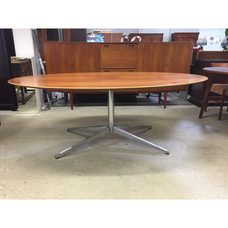 Oval table in walnut and chrome, Florence KNOLL - 1960s