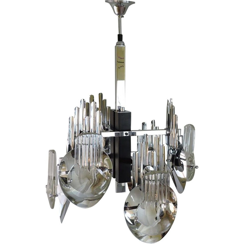 Vintage chrome-plated metal chandelier by Oscar Torlasco, 1970