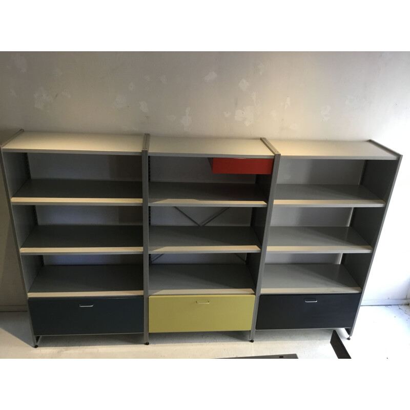 Vintage colourful cabinet for Gispen in grey metal 1950