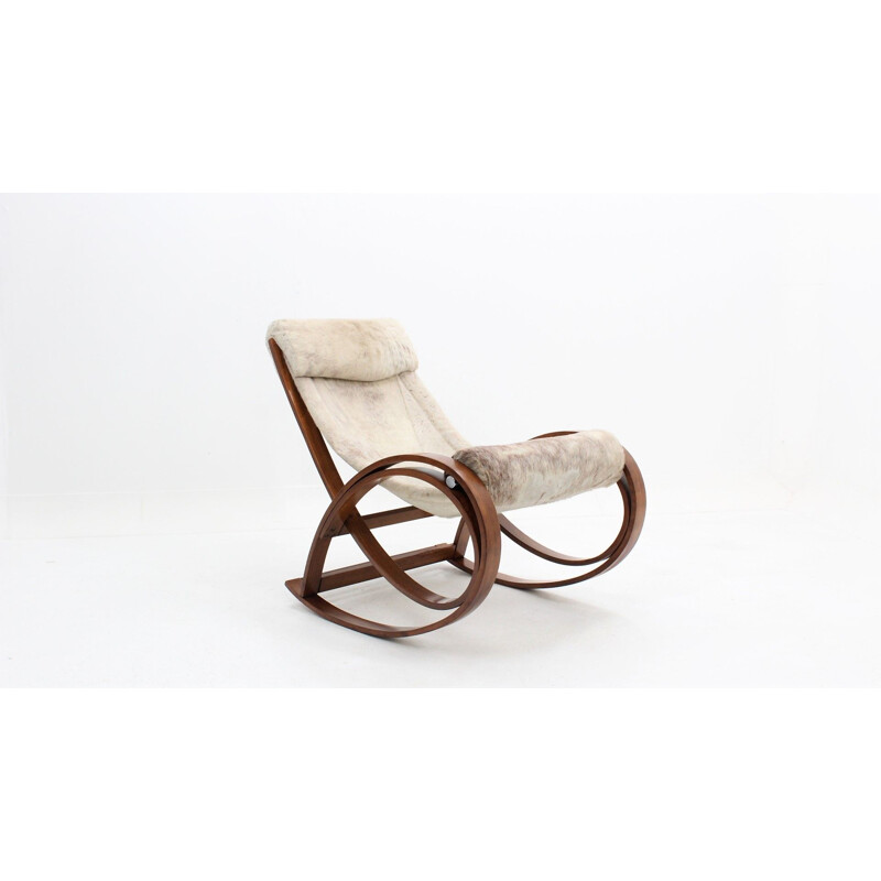 Vintage Sgarsul rocking chair for Poltronova  in leather and curved wood 1960