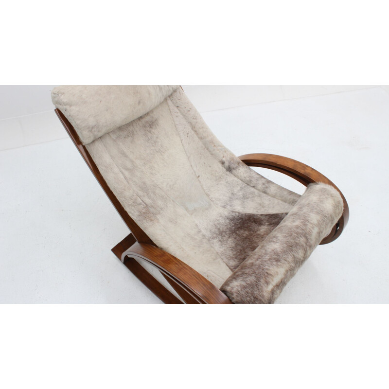 Vintage Sgarsul rocking chair for Poltronova  in leather and curved wood 1960