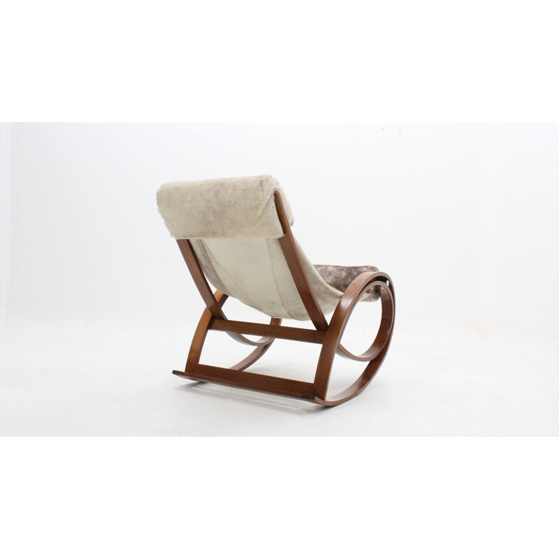 Rocking chair vintage Sgarsul pour Poltronova en cuir et bois courbé 1960