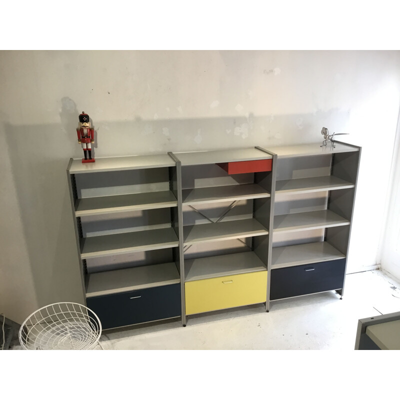 Vintage colourful cabinet for Gispen in grey metal 1950