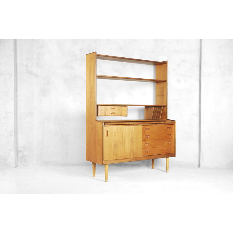 Vintage Bookshelf Unit with Desk and Secretaire in Teak Scandinavian 1960s